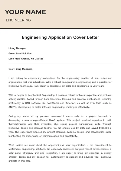Free Engineering Application Cover Letter to Edit Online