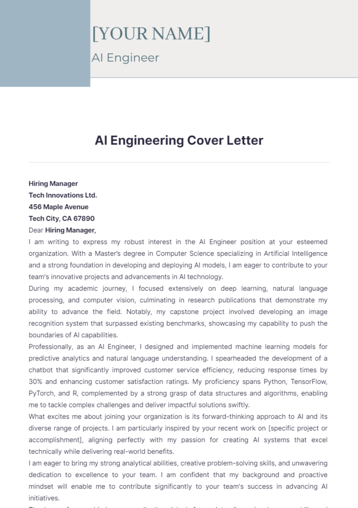 AI Engineering Cover Letter - Edit Online & Download