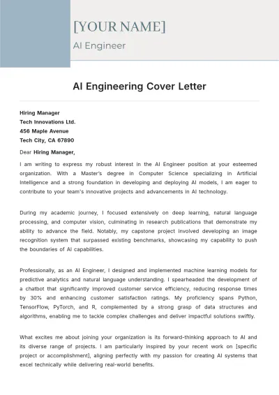 Free AI Engineering Cover Letter to Edit Online