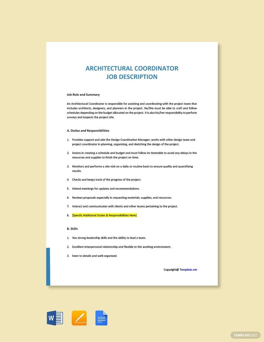 Architectural Coordinator Job Ad and Description Template