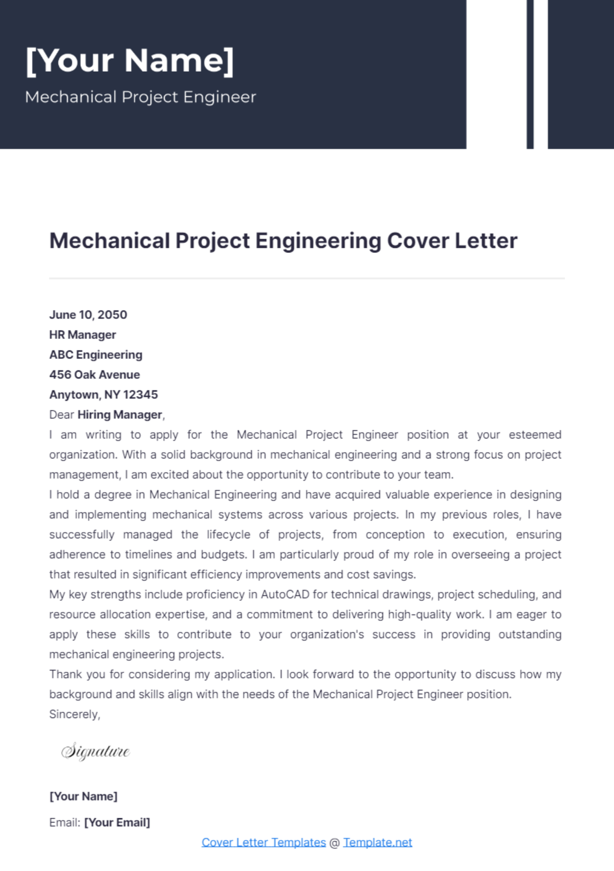 Mechanical Project Engineering Cover Letter - Edit Online & Download