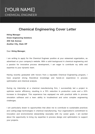 Free Chemical Engineering Cover Letter to Edit Online