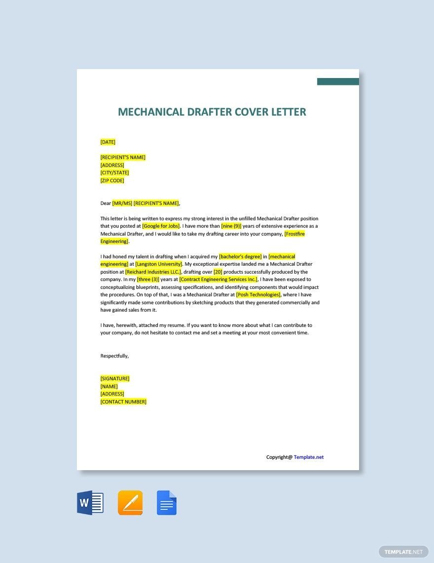 Mechanical Drafter Cover Letter