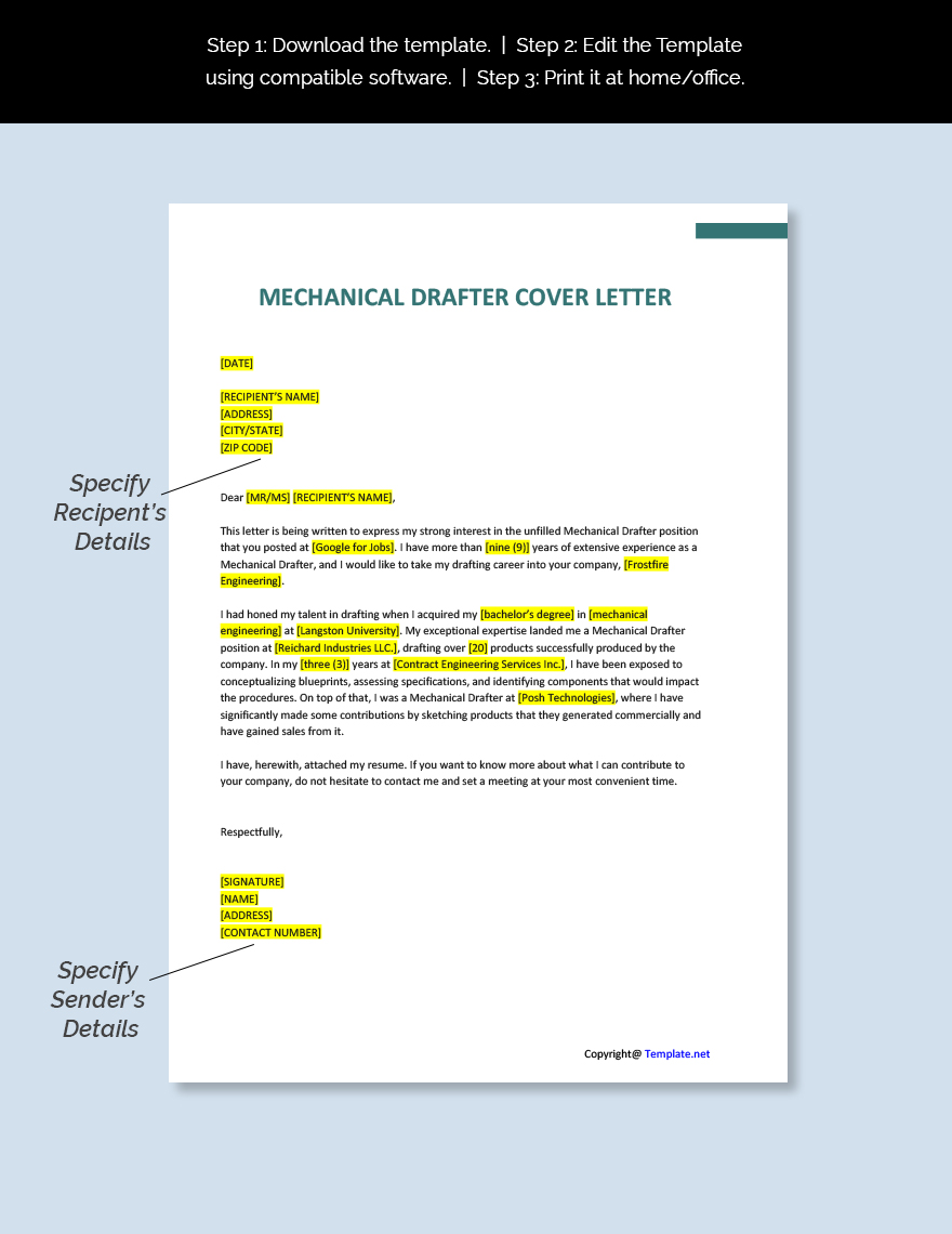 Mechanical Drafter Cover Letter