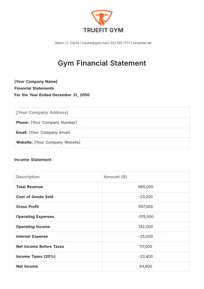 Free Gym Financial Statement Template to Edit Online