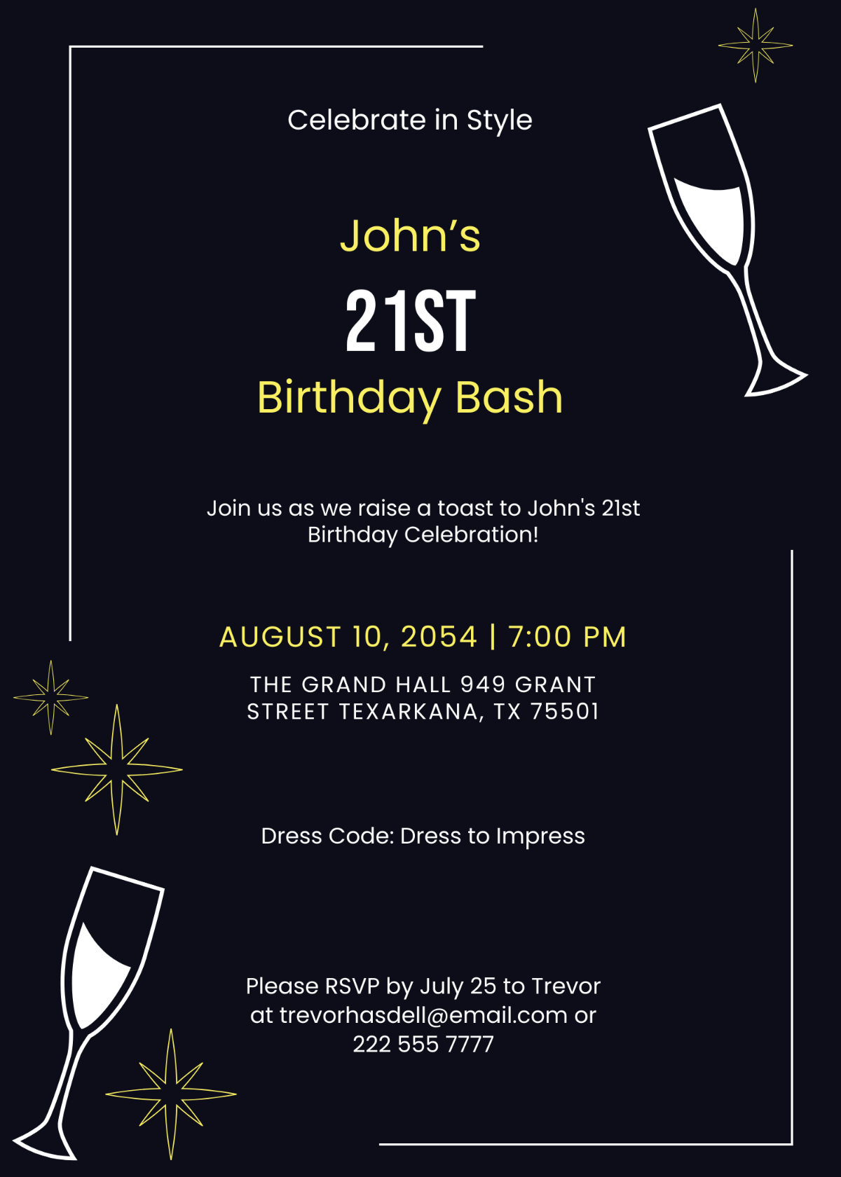 Champagne 21st Birthday Invitation