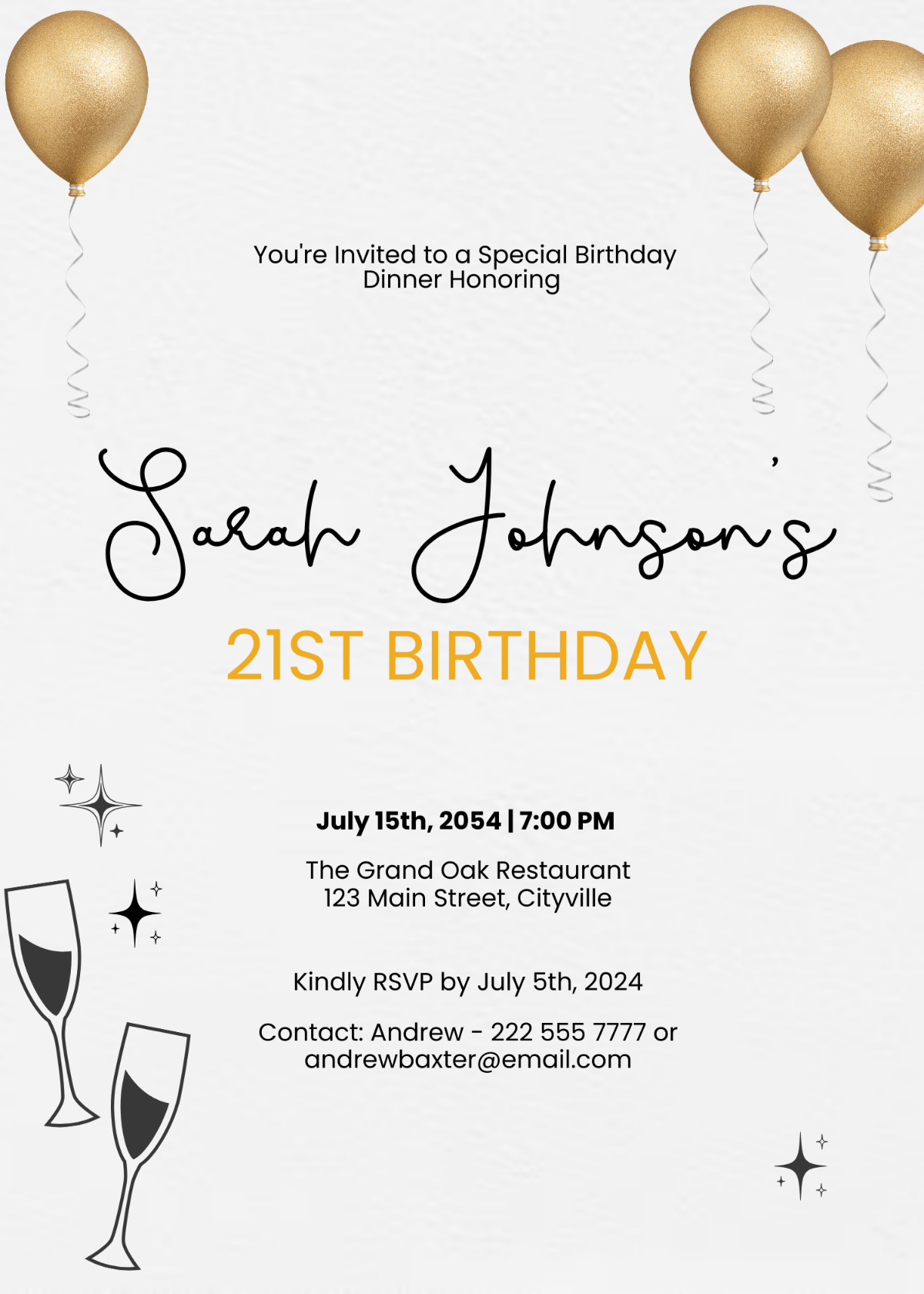 21st Birthday Dinner Invitation