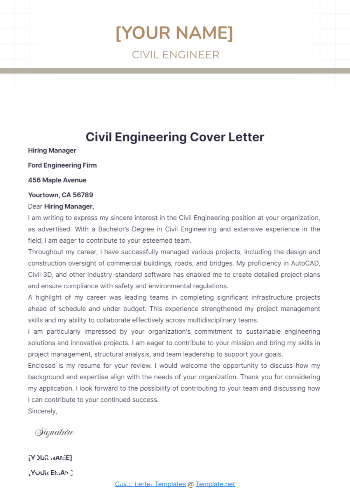 Civil Engineering Cover Letter - Edit Online & Download