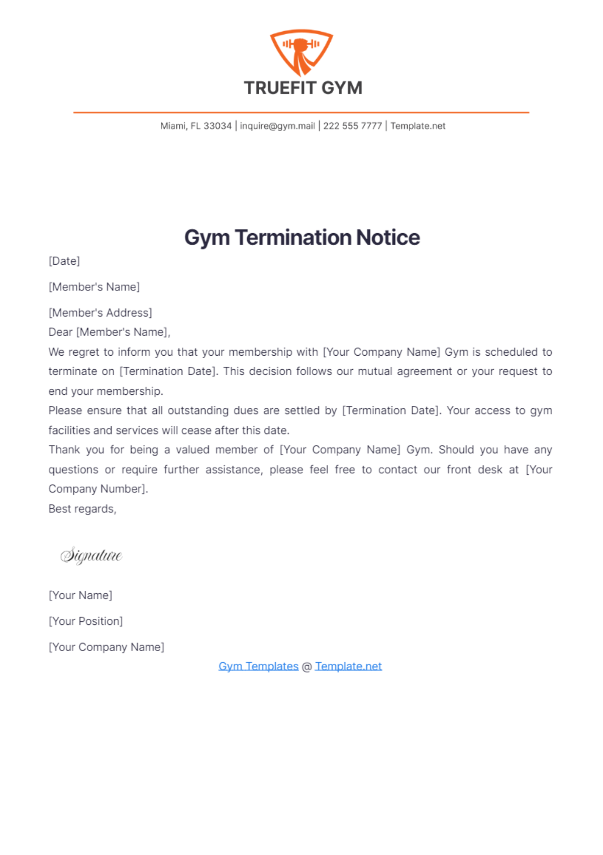 Gym Termination Notice Template - Edit Online & Download