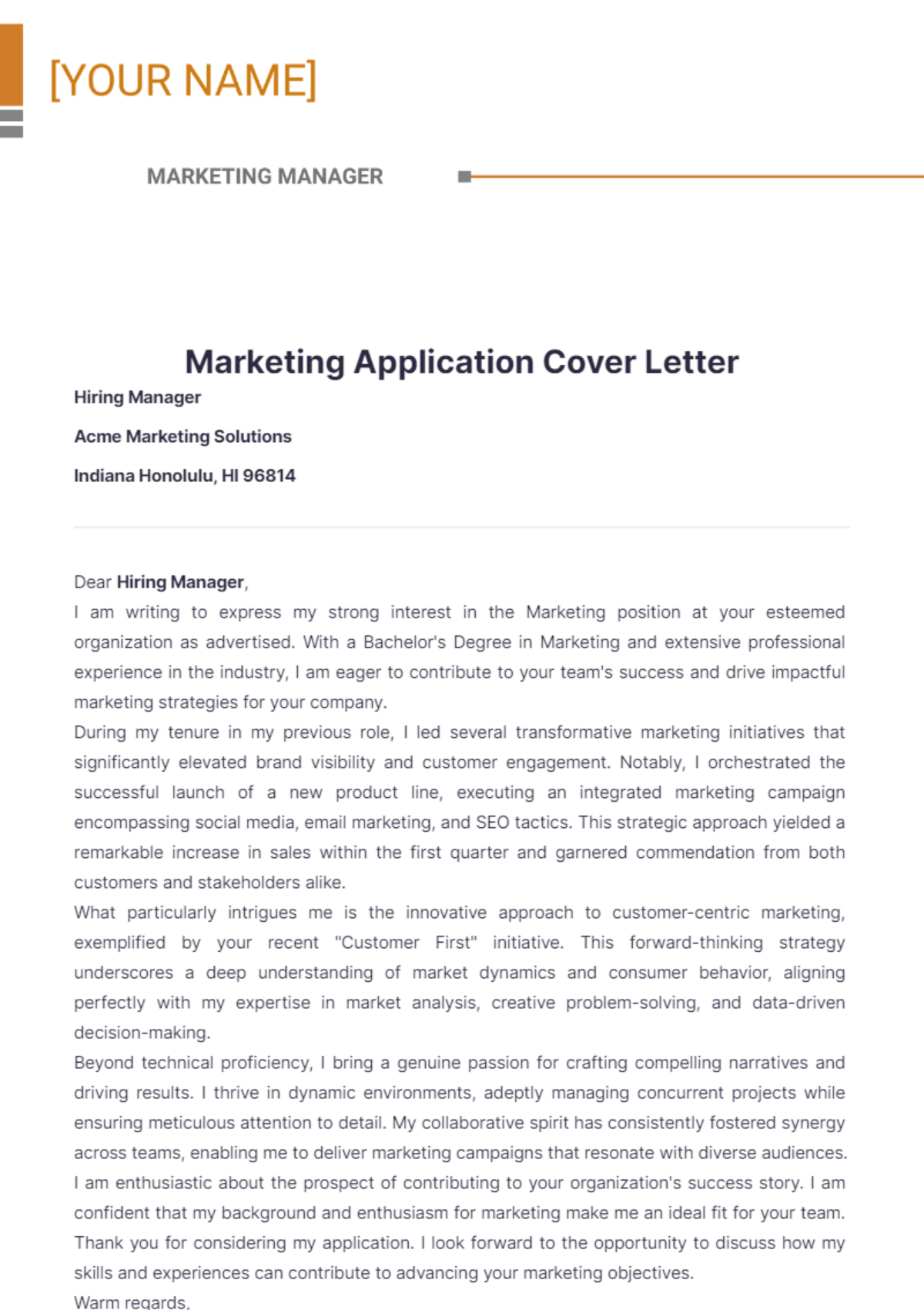 Marketing Application Cover Letter - Edit Online & Download