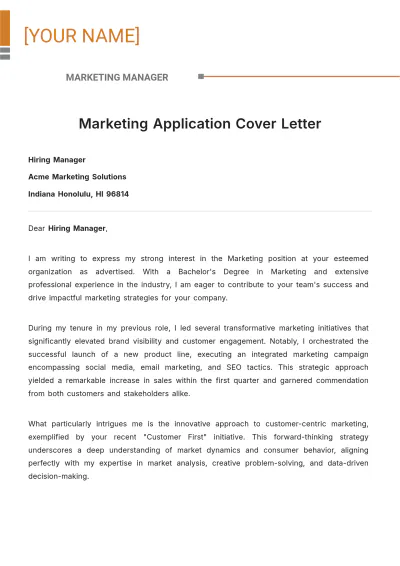 Free Marketing Application Cover Letter to Edit Online