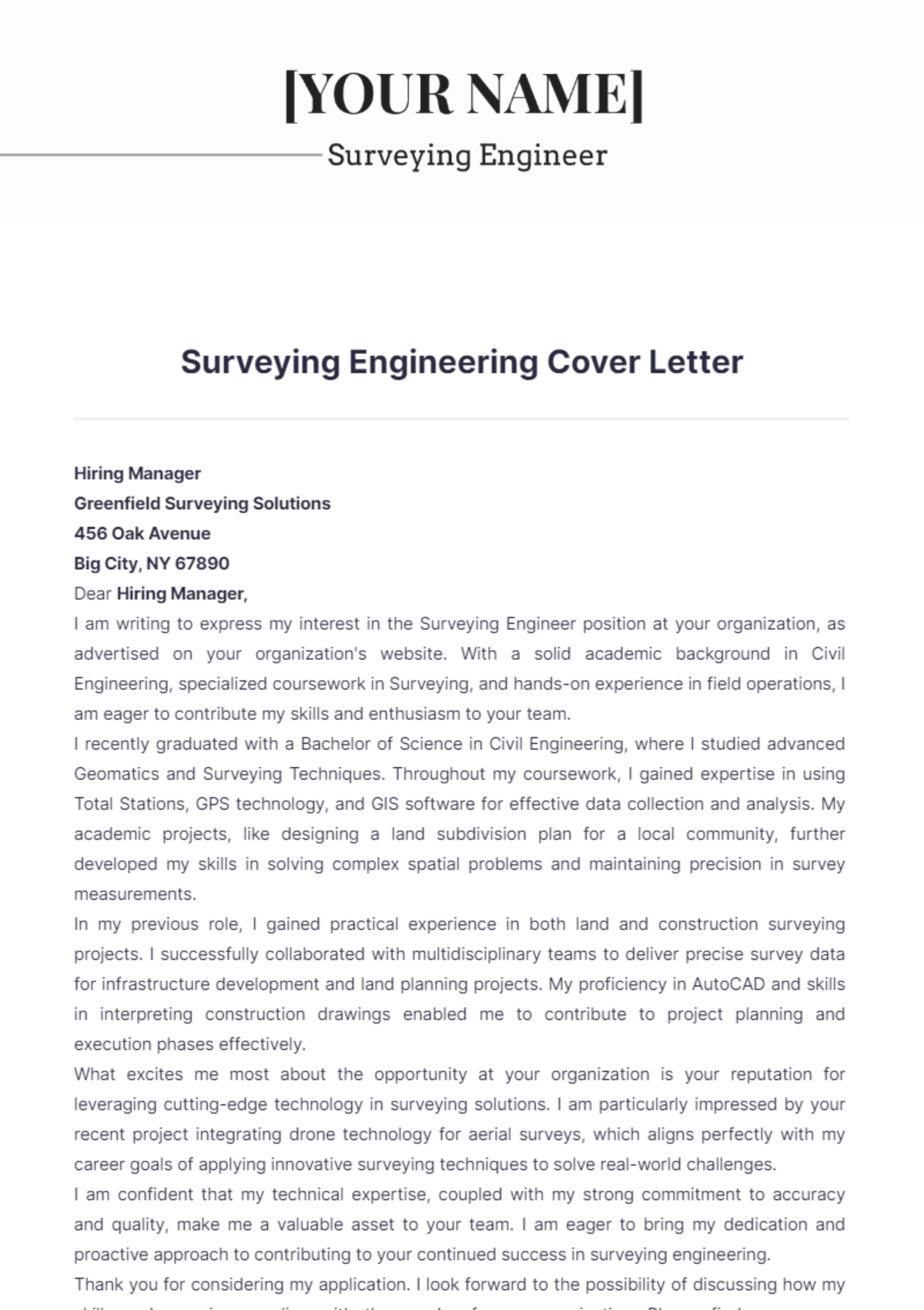 Surveying Engineering Cover Letter - Edit Online & Download