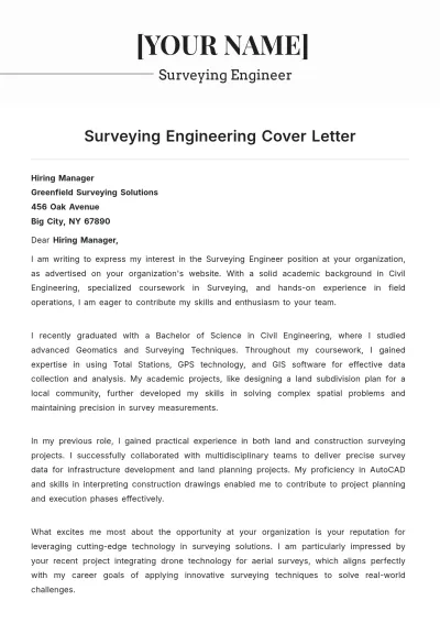 Free Surveying Engineering Cover Letter to Edit Online