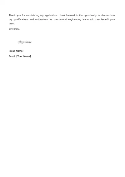 Free Lead Mechanical Engineering Cover Letter to Edit Online