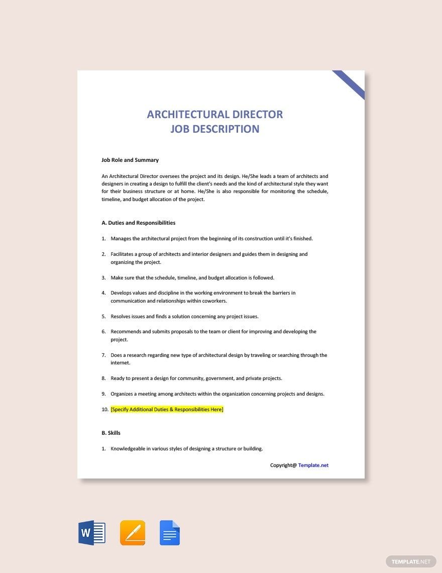 Free Architectural Director Job Ad and Description Template