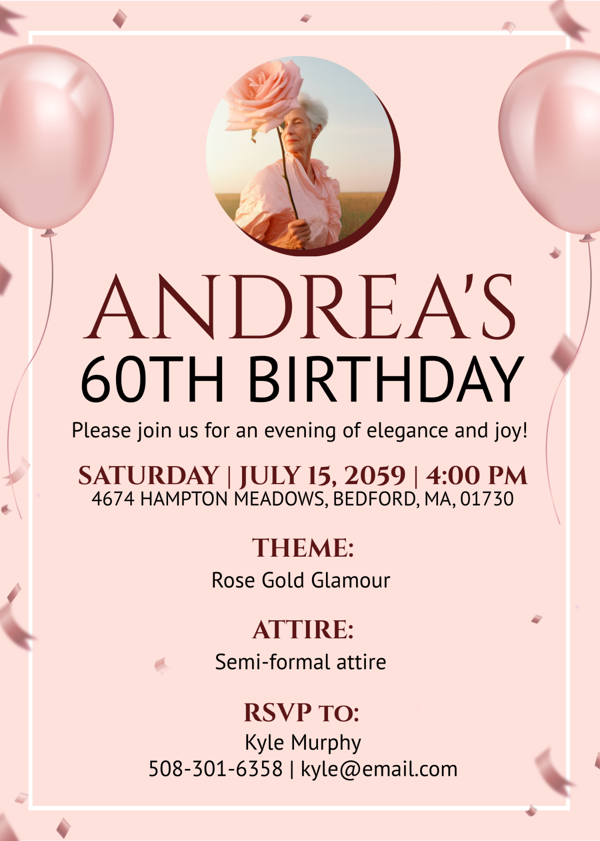 Rose Gold 60th Birthday Invitation