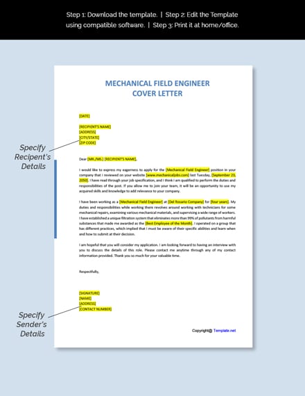 Mechanical Field Engineer Cover Letter Template