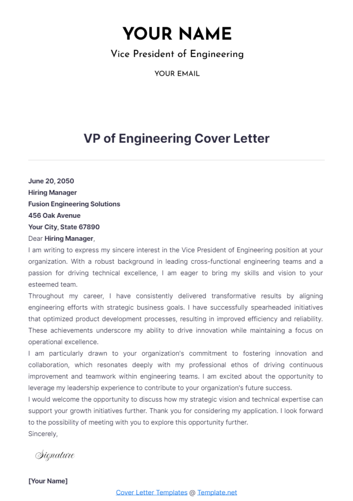 VP of Engineering Cover Letter - Edit Online & Download