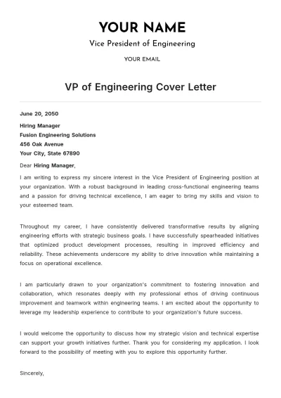Free VP of Engineering Cover Letter to Edit Online