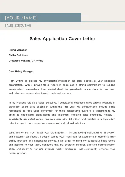 Free Sales Application Cover Letter to Edit Online