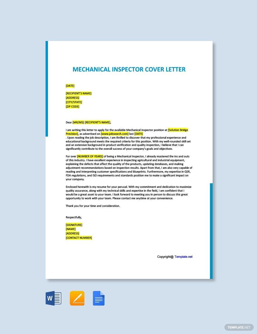 Mechanical Inspector Cover Letter