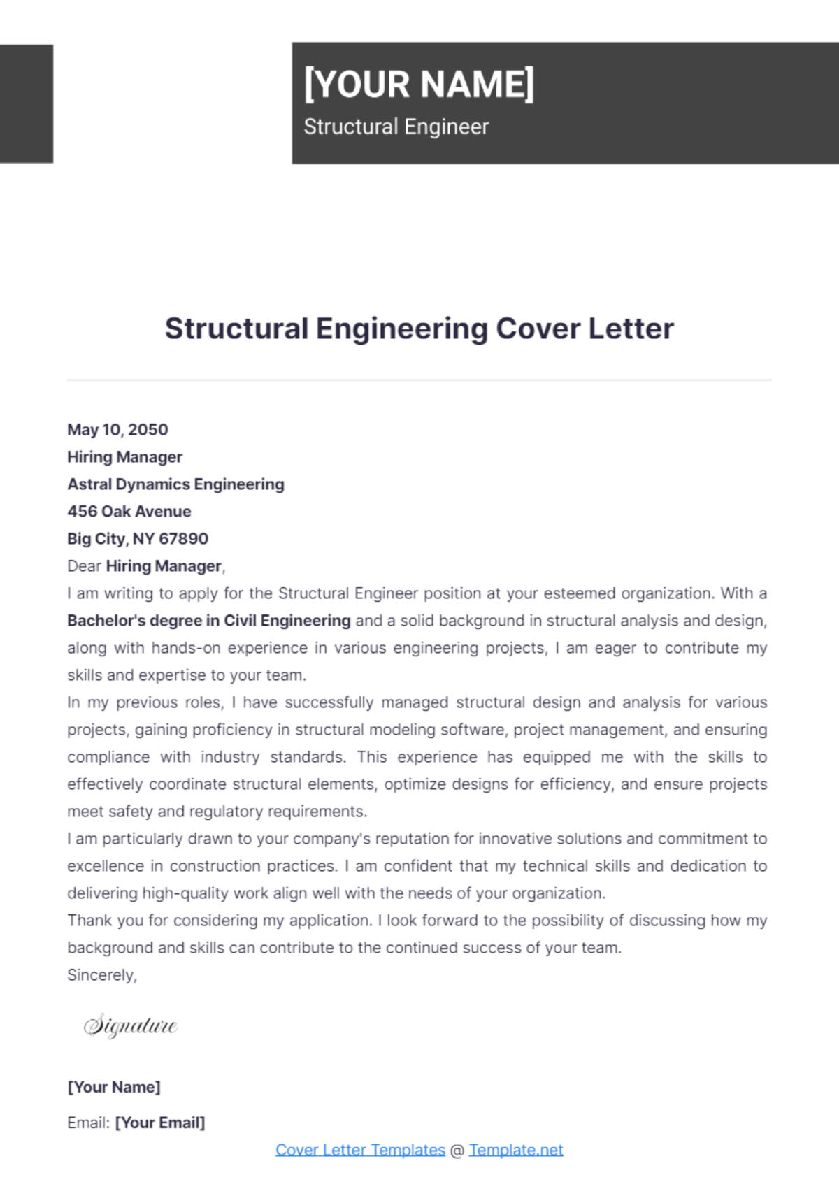 Structural Engineering Cover Letter - Edit Online & Download