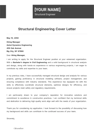 Free Structural Engineering Cover Letter to Edit Online