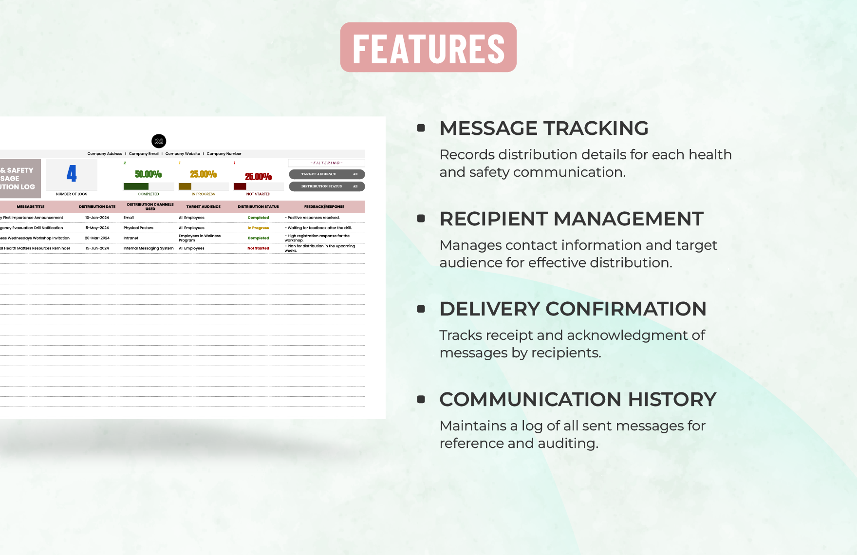 Health & Safety Message Distribution Log Template