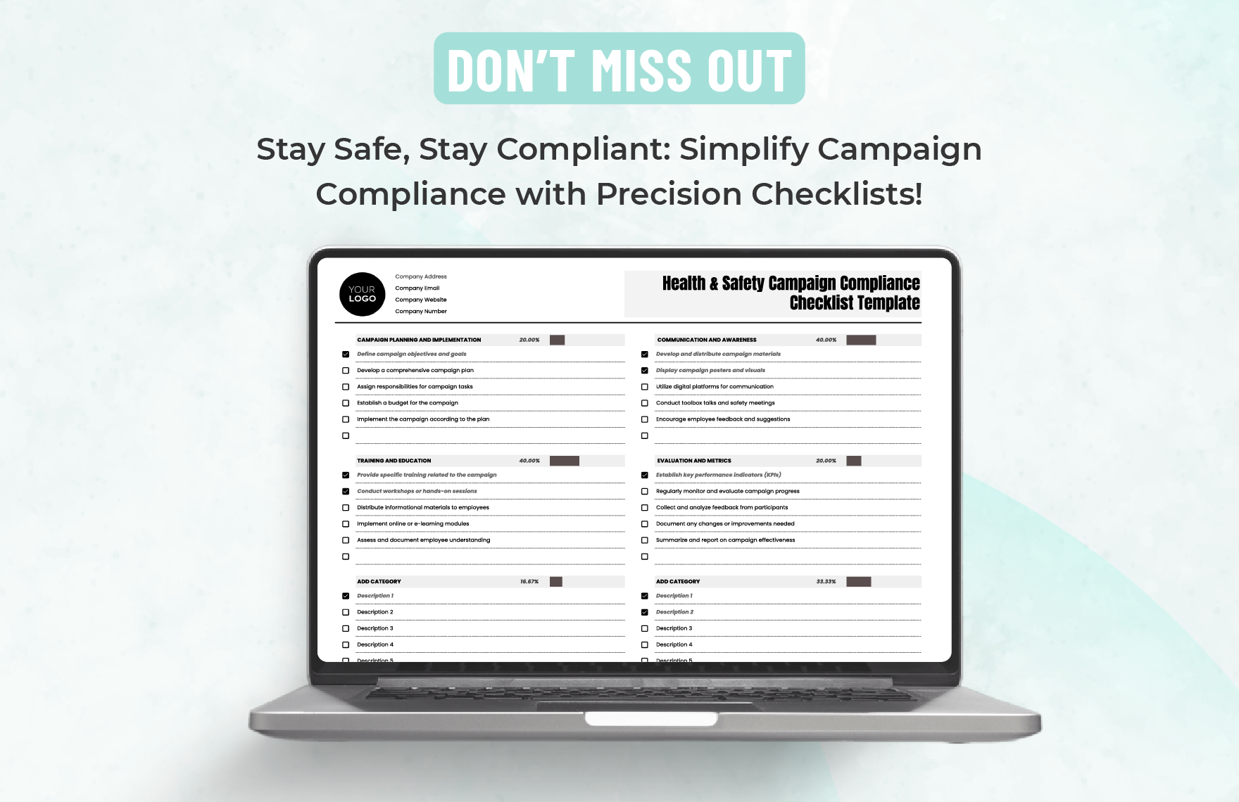Health & Safety Campaign Compliance Checklist Template