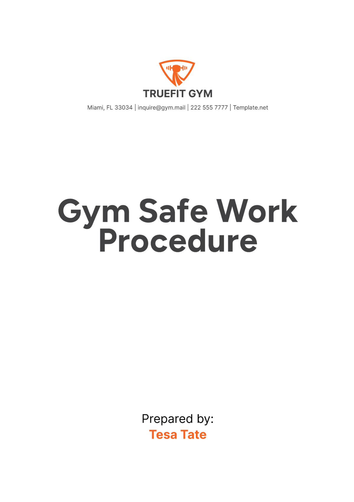 Gym Safe Work Procedure Template - Edit Online & Download