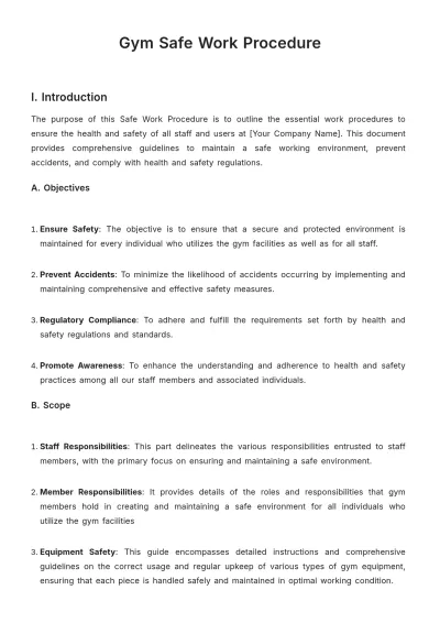 Free Gym Safe Work Procedure Template to Edit Online