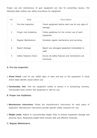 Free Gym Safe Work Procedure Template to Edit Online
