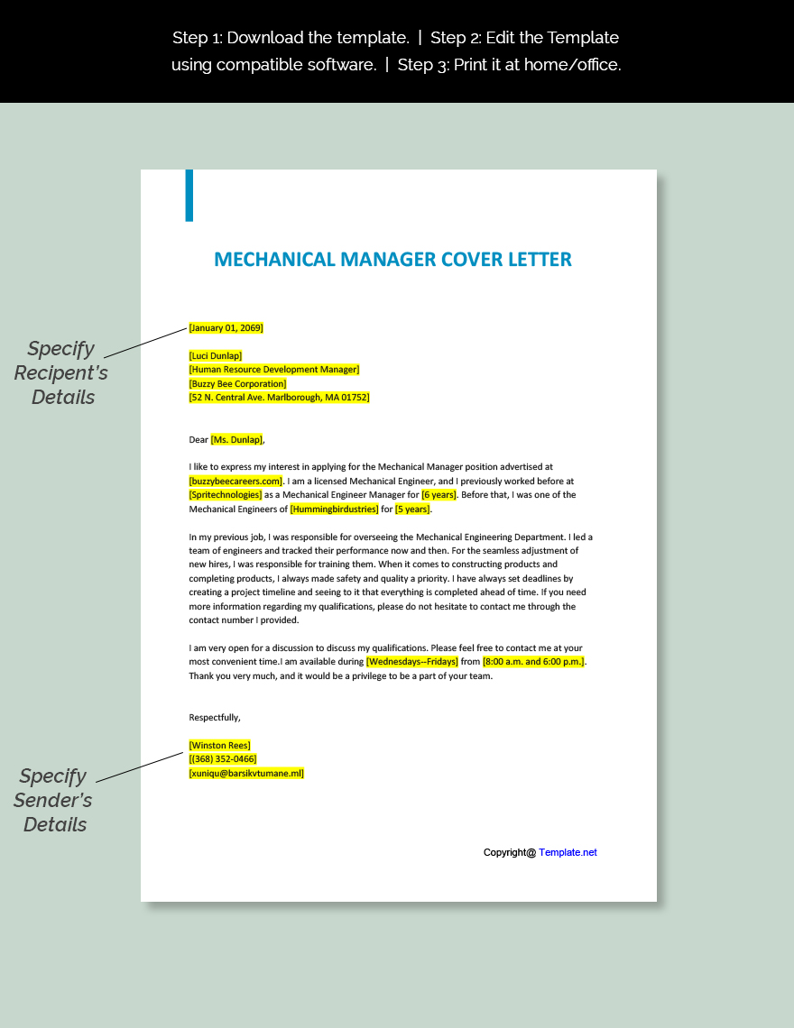 Mechanical Manager Cover Letter