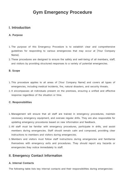 Free Gym Emergency Procedure Template to Edit Online