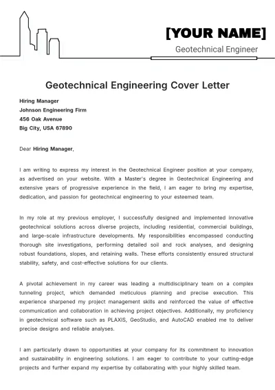 Free Geotechnical Engineering Cover Letter to Edit Online