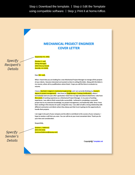 Mechanical Project Engineer Cover Letter Template