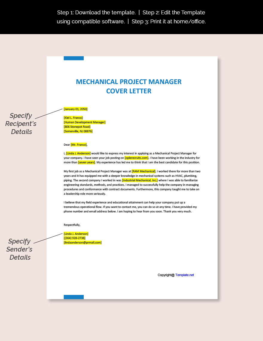 Mechanical Project Manager Cover Letter