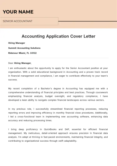 Free Accounting Application Cover Letter to Edit Online