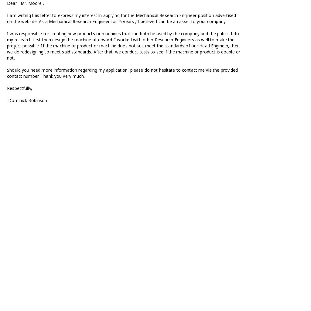 Free Mechanical Research Engineer Cover Letter Template.jpe