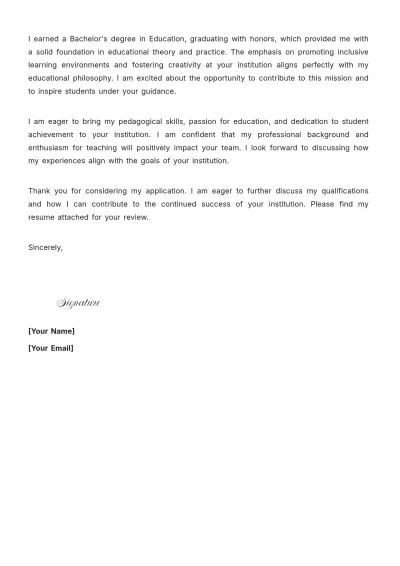 Free Education Application Cover Letter to Edit Online