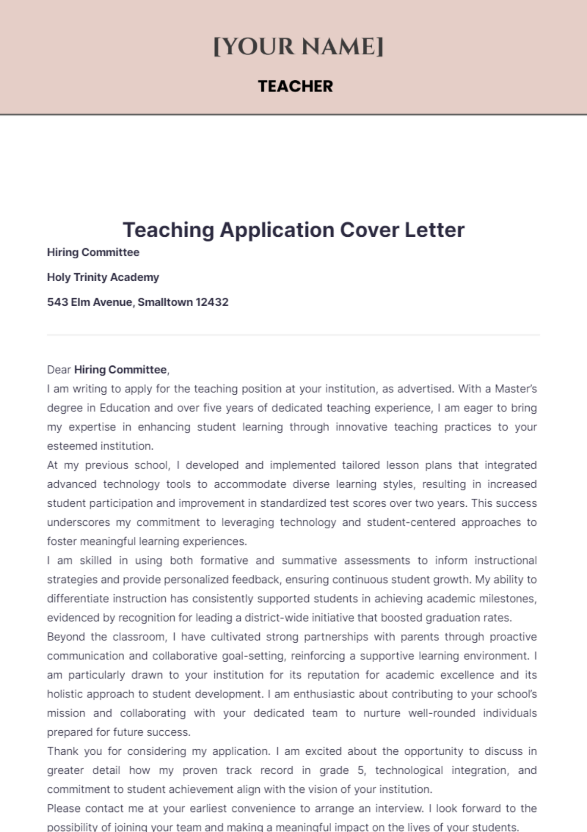 Teaching Application Cover Letter - Edit Online & Download