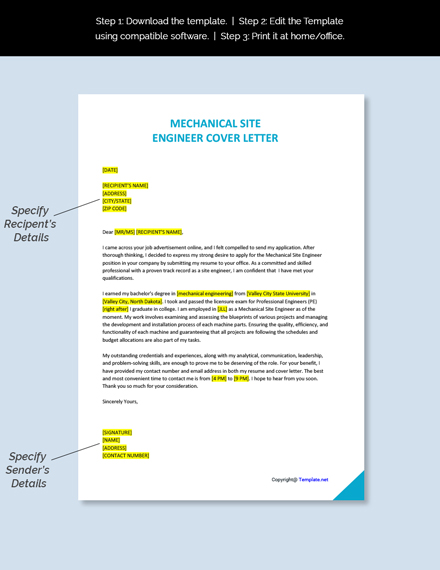 Mechanical Site Engineer Cover Letter Template - Google Docs, Word ...