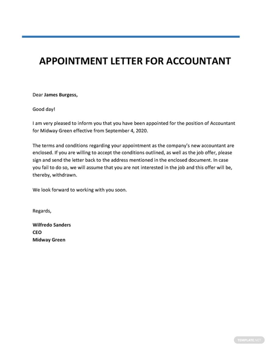 Appointment Letter for Accountant Template