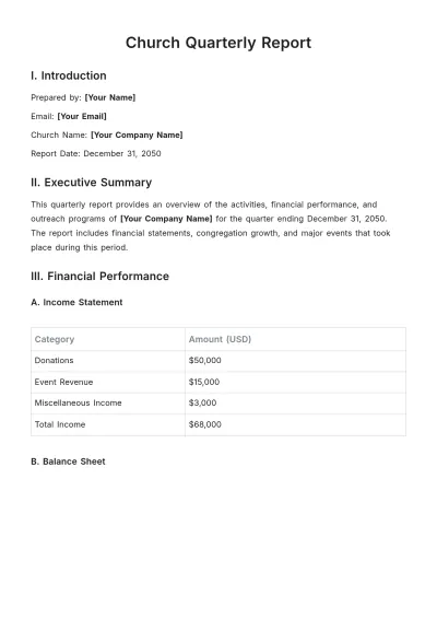 Free Church Quarterly Report Template to Edit Online