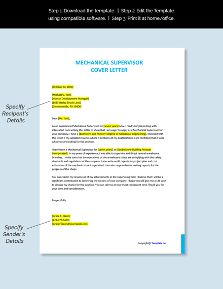 maintenance mechanic supervisor cover letter examples