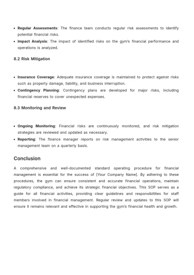 Free Gym Finance Standard Operating Procedure Template to Edit Online