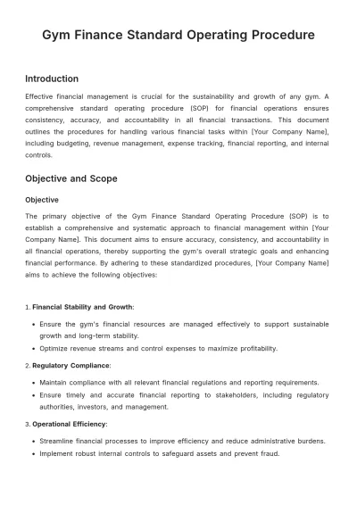 Free Gym Finance Standard Operating Procedure Template to Edit Online
