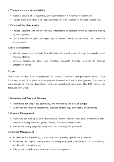 Free Gym Finance Standard Operating Procedure Template to Edit Online