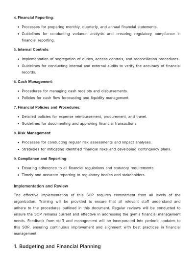 Free Gym Finance Standard Operating Procedure Template to Edit Online