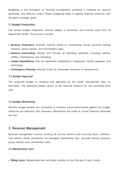 Free Gym Finance Standard Operating Procedure Template to Edit Online